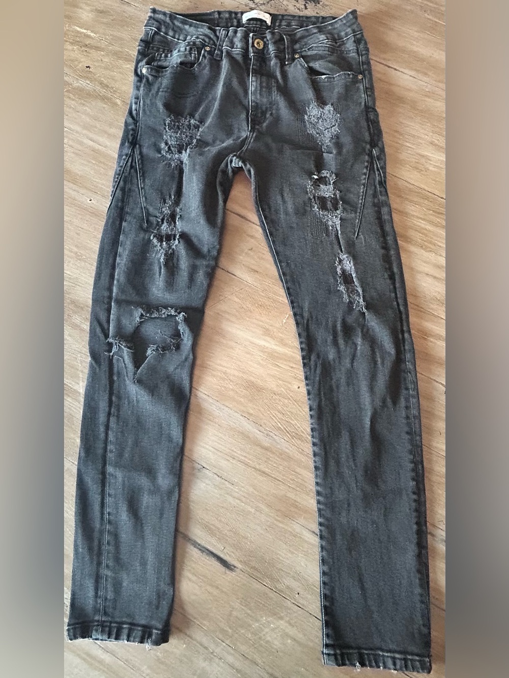 Zara Washed Black Ripped Skinny Jeans for Men